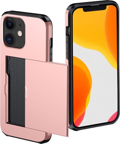 Hoes Geschikt voor iPhone 11 Hoesje Pasjeshouder Hard Cover Shock Proof Hard Case Hoes Met Kaarthouder - Rosé goud