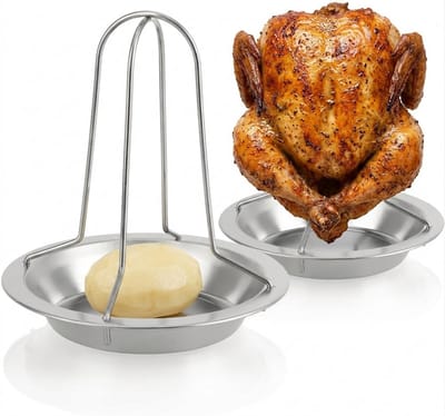 Livatto 2x Kippengrill - BBQ Kipbrander voor Gegrilde Kippen - Gevogeltehouder met Lekbak voor Oven en Grill - RVS 430