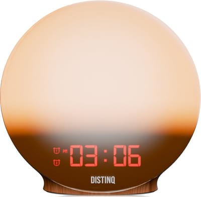 DistinQ Wake-Up Light – Wekkerradio met dubbele wektijd – Slaaphulp met USB aansluiting - Houtkleurig