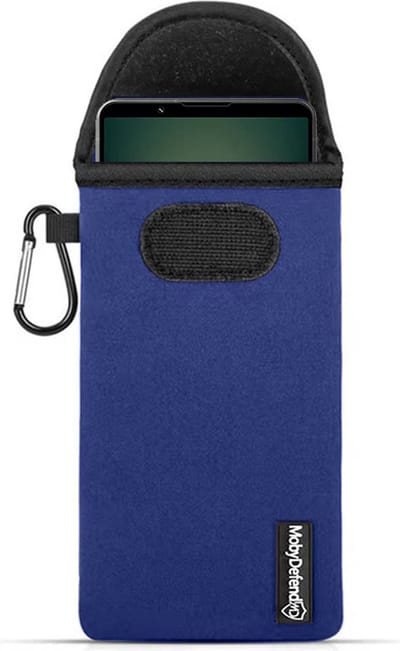 MobyDefend Hoesje - Geschikt voor Sony Xperia 1 VI - Neopreen Pouch Met Karabijnhaak - Insteek - Riemlus - Blauw