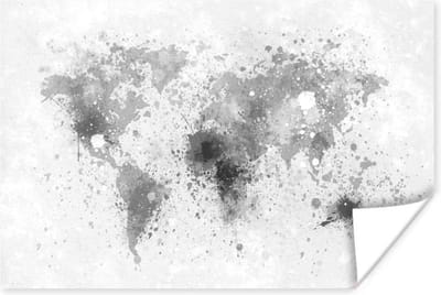 Wereldkaart - Abstract - Verf - Kinderen - Jongens - Meisjes - 30x20 cm - Poster - Poster Kinderkamer