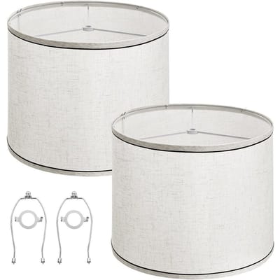 Lampenkap 2 Stuks met Harp 11 x 13 x 10 inch (Licht Linnen met Zwarte Rand)