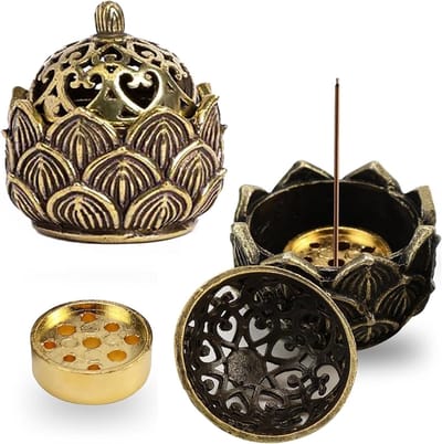 Retro Bronzen Wierookhouder Set van 2 - 4 cm Hoog, Geschikt voor Wierookstokjes en Wierookconen, Perfect voor Thuis, Kantoor en Theehuis