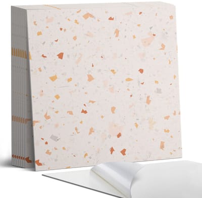 Coloray Plaktegels - Abstract Terrazzo-patroon Portugese Tegels - 30 cm x 30 cm - Romig Plaktegels - 9 stuks - Vierkant PVC Tegels - Plaktegels Keuken - Zelfklevende Vloertegels - Vinyltegels Vloer Zelfklevend - Zelfklevende Tegels