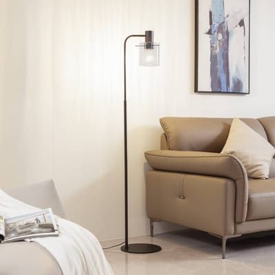 Lucande - vloerlamp - 1licht - Glas, metaal - H: 150 cm - E27 - helder, zwart