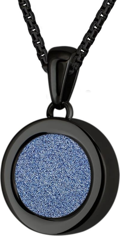 Quiges 12mm Mini Munt Hanger Zwart RVS Glans met Glitter Blauw Munt en Box Ketting Ankerketting 42-46cm