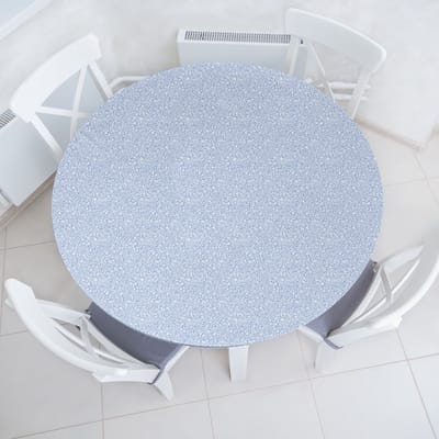New Bed Blauw Wit Landhuisstijl Rekbare Ronde Tafellaken, Elastische Stof Tafelhoes rondom 101 cm - 111 cm Diameter