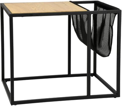 Luxe Salontafel CLARA – Bijzettafel – Industrieel & Modern Design – Naturel Houtlook met Zwart Metalen Frame – 55 x 40 x 45 cm
