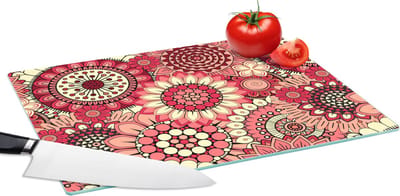 Glazen Snijplank - 39x28 - Bloem - Mandala - Retro - Patroon - Snijplanken Glas