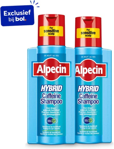 Alpecin Hybrid Shampoo 2x 250ml | Natuurlijke haargroei shampoo voor gevoelige en droge hoofdhuid
