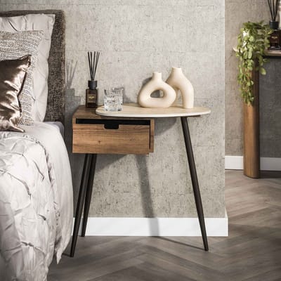 PS-Collection Nachtkastje Travino Rechts - Keramiekblad - Beige /Bruin- nachtkastje, nachtkastjes, nachtkastjes industrieel, nachtkastjes modern, nachtkastje zwevend