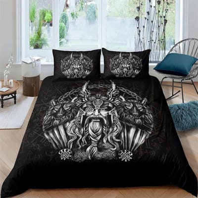 Viking Culture Germanique du Nord Loup Celtique Collection Linge de Lit Garçons Filles Jumeau Queen Size Housse de Couette Taie d'Oreiller Lit Enfants Adultes US Full(200x230cm)
