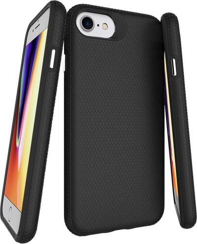 Casemania Hoesje Geschikt voor Apple iPhone SE (2022 / 2020) - Casemania Hoesje Geschikt voor Apple iPhone 7/8 - Zwart - Anti Slip Matte Armor Back Cover