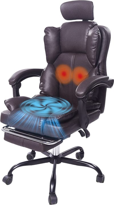 Gotagee Ergonomische Gaming-Stoel – Met Ventilator, Luchtkoeler & Koeling, Geventileerde Zitting, Ligfunctie, Massage, Verstelbare Directiestoel, Bruin