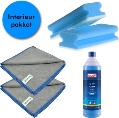Professioneel Interieurpakket - Buzil Blitz Citro 1L. | 2x Grey Line Microvezeldoek 300grms | 2x Schuurspons