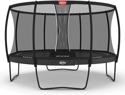BERG Elite Regular 330 Trampoline Op Poten - Rond - Safety Net Deluxe - AirFlow Pro Springdoek - TwinSpring - Grijs