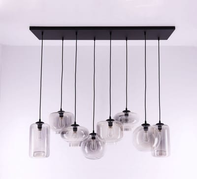 EEF hanglamp - getint grijs glas - glazen 8-lichts 135cm