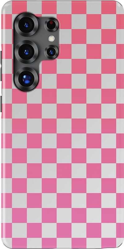 Design Hoesje Samsung Galaxy S25 Ultra | Geschikt Voor Mag | Tiny Squares Checkered Print | Backcover Samsung Galaxy S25 Ultra Pink Pop Grid
