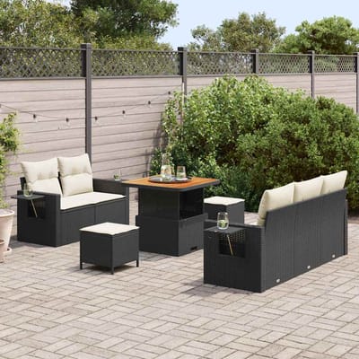 vidaXL - Tuinbank - Set - 10 - st - Zwart - en - Crème - poly - rattan