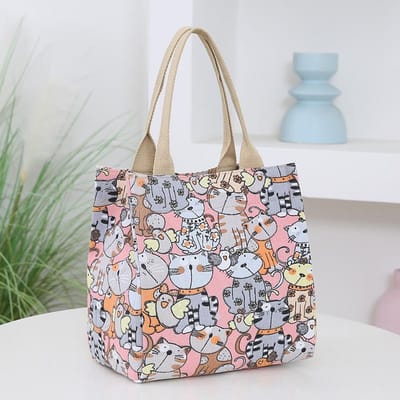 Sac de plage d'été pour femmes, sac à main fourre-tout pour dames, sac à bandoulière imprimé petit chat rose