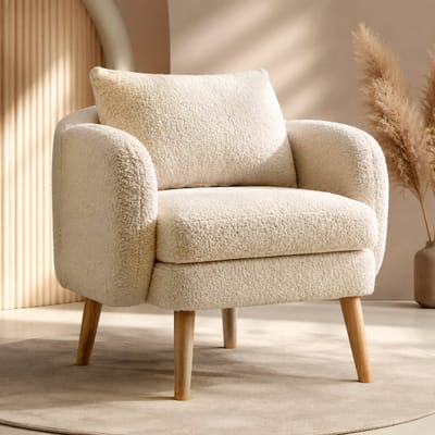 Fauteuil - Relaxstoel - loungestoel - Comfortabele Design met Houten Frame - Enkel Zetel - Teddy stof - 71x71x79 cm - Beige