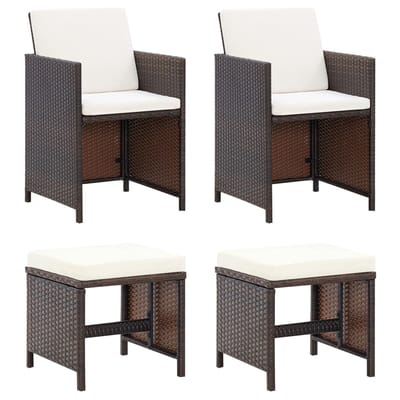 vidaXL - 4-delige - Tuinstoelen- - en - voetenbankenset - poly - rattan - bruin