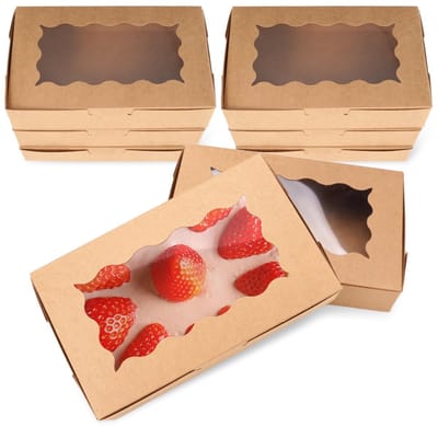 Dailygoods- Koekjesdoos 20 Stuks - Bruine Kartonnen Doos - Kijkvenster - Compact Ontwerp - Geschenkdozen - Voor Snacks en Gebak - Verpakking