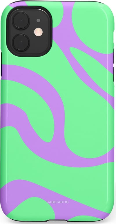 Casetastic Hoesje Geschikt voor Apple iPhone 11 - Stijlvolle Beschermende Duo-layer Case - Pastelgolven Mint-Lila