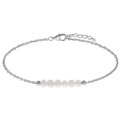 Lucardi Dames Zilveren armband zoetwaterparel - Armband - 925 Zilver - Zilver - 19 cm