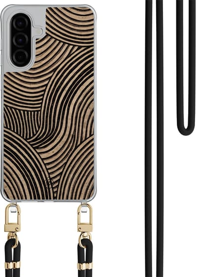Casimoda® hoesje met zwart koord - Geschikt voor Samsung A36 - Ebony Waves - Afneembaar koord - TPU/polycarbonaat - Zwart