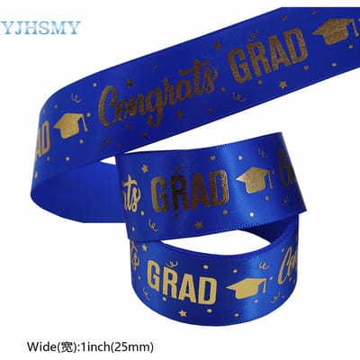 Ruban Bronzage Félicitations pour l'obtention du diplôme Rubans Félicitations Félicitations Diplômé Ruban décoratif Emballage cadeau 5 yards bleu
