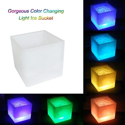 Lampe LED haute capacité 3,5 l, seau à glace, conception carrée, changement de couleur automatique, alimenté par batterie blanc