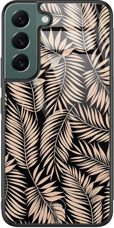 Hoesje geschikt voor Samsung Galaxy S22 - Palm silhouette - Hard Case Zwart Back Cover - Natuur - Zwart, Bruin - Mooie Telefoonhoesjes