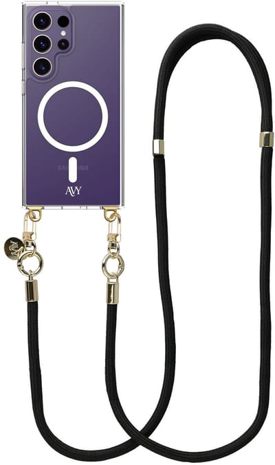 AVY Hoesje geschikt voor Samsung Galaxy S24 Ultra | Compatibel met MagSafe | Clear Case met Telefoonkoord 130CM | Crossbody Tressé Black