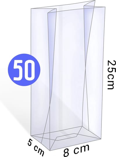 50x Uitdeelzakjes - 80 x 50 x 250mm - Blokbodemzakjes transparant - Plastic Zakjes - Cellofaanzakjes - Uitdeelzakjes transparant - Uitdeelzakjes voor kinderen - Cadeauzakjes - Inpakzakjes - Traktatie zakjes - Verpakkingszakjes voor Uitdeelcadeaus