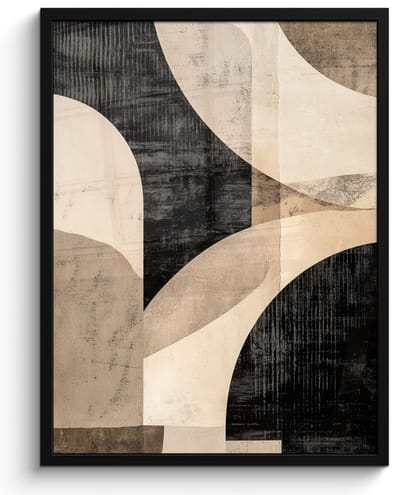 Poster in lijst - Fotolijst 60x80 cm - Posters - Abstract - Vormen - Modern - Beige - Posterlijst zwart - Decoratie - Wanddecoratie woonkamer - Muurdecoratie slaapkamer