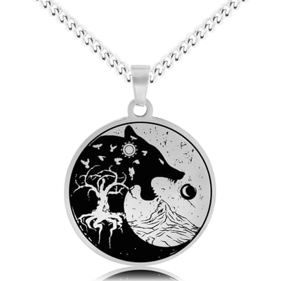 Wolf Kop Ketting Zilverkleurig - Spirituele Talisman - Roestvrij Staal / Stainless Steel - Natuur & Balans - 60cm - Pax Amare