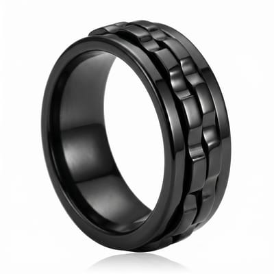Lundholm Sten 60 Ring Heren Zwart – Titanium Staal – Fidget Ring / Spinner Ring – Anxiety Ring Heren – Cadeautje Mannen Cadeautjes Cadeau voor hem - Scandinavisch Design