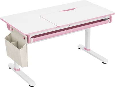 Kinderbureau Kuosa verstelbaar 54-76x120x60 cm roze en wit [en.casa]