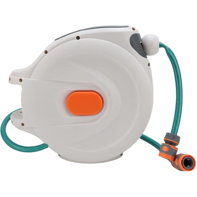 Enrouleur de tuyau d'arrosage à rembobinage automatique rétractable longueur réglable avec blocage pour arrosage de jardin, lavage de voiture, nettoyage 10m gray