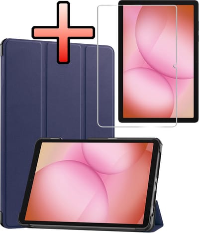 Hoes - Geschikt voor Samsung Galaxy Tab A11 Plus - Met Screenprotector - Trifold Bookcase - Hard Cover - Hardcover Book Case - Tablet Hoesje - Donkerblauw