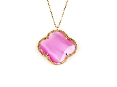 model Fiori grote klaver ketting in zilver roze verguld roze klaver