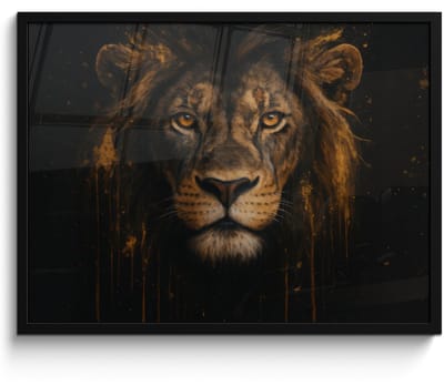 Poster in lijst - Fotolijst 70x50 cm - Posters - Leeuw - Goud - Druppels - Posterlijst zwart - Decoratie - Wanddecoratie woonkamer - Muurdecoratie slaapkamer