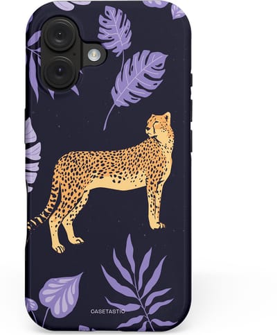 Casetastic hoesje geschikt voor Apple iPhone 16 - MagSafe - Dubbellaagse bescherming - Cheetah snelheid - Fashion Case - Donkerblauw Lavendel