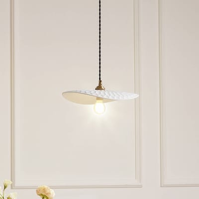 Lindby - hanglamp - 1licht - Keramiek, ijzer - H: 8.5 cm - E14 - wit, messing