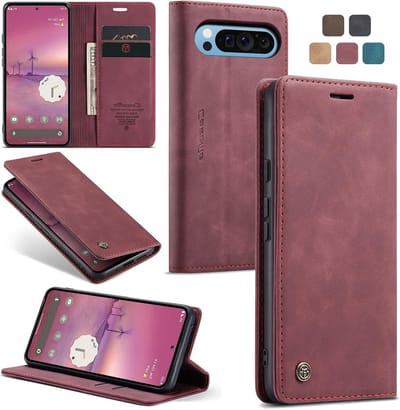 Beschermhoes voor Google Pixel 9 Pro XL - Magnetische Wallet Case, Schokbestendig, Standfunctie en Kaartsleuf - Wijnrood
