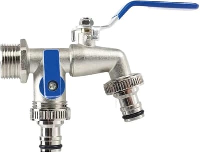 Tuinkraan Dubbele Bediening - Waterkraan Buiten - Tuin Besproeien - Dubbele Ventiel - 3/4 inch - Blauw