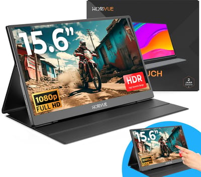 HoriVue Premium Portable Monitor 15.6 inch - Full HD - Extra Scherm Laptop - Draagbare Monitor voor Laptop met Speakers - Touchscreen - Gaming - IPS Beeldscherm - 1 Kabel - Zwart
