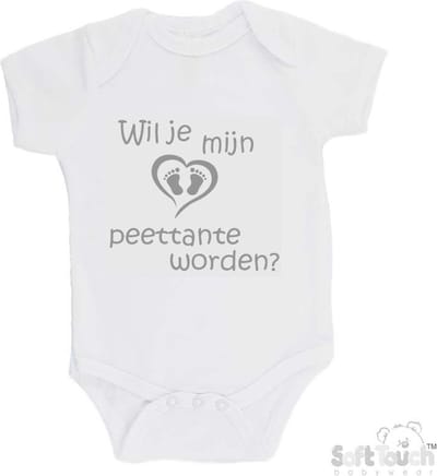100% katoenen Romper "Wil je mijn peettante worden?" Unisex Katoen Wit/grijs Maat 62/68