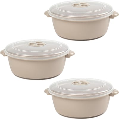 Plasticforte Magnetronschaal met deksel/ventiel - 3x - 1,5L - beige - kunststof - BPA vrij
